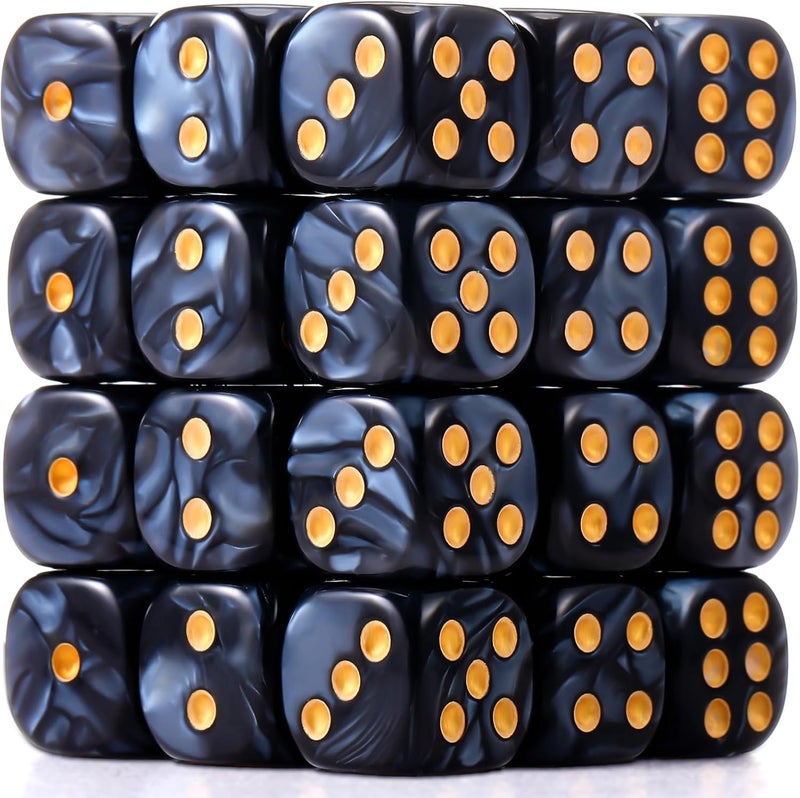 TecUnite 25 Pieces 6 Side Polyhedral Dice Set with Black Pouch Compatible with Board Activities, Parties, Math Learning and Others with Random Multi Colored Mix Color(Black,6 Sides) - Image 1